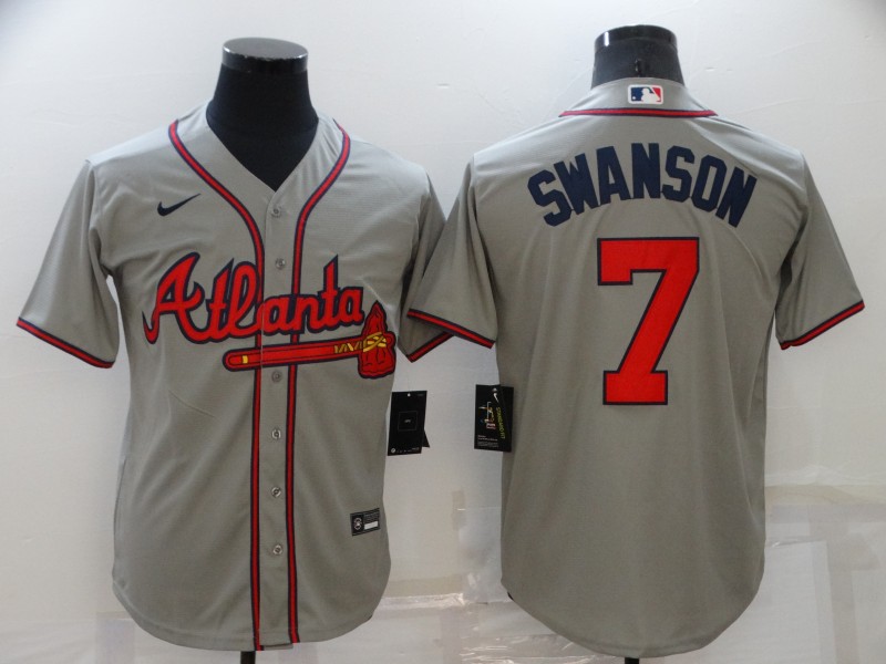 2021 Men Atlanta Braves 7 Swanson grey Game Nike MLB Jersey